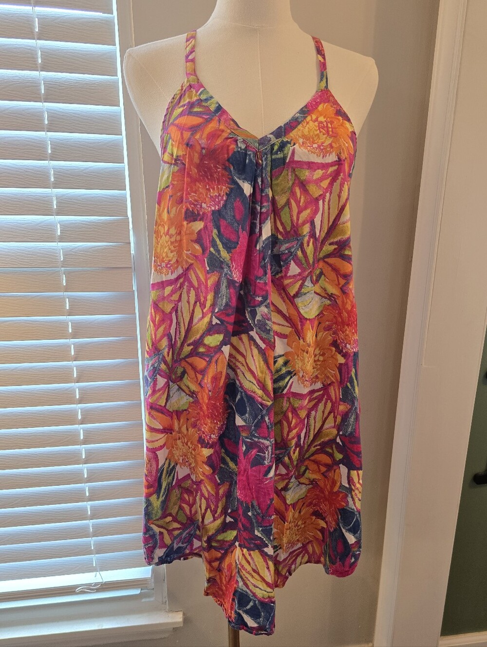 Lauren Ralph Lauren Pink, Orange & Navy Tropical Print Sundress